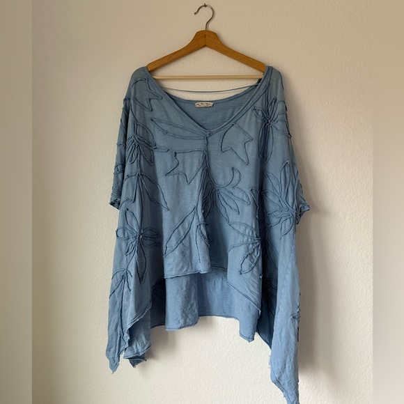 Free People We The Free Blooming Tee Top Dropped Shoulders Blue High - Picture 4 of 14